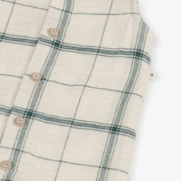 1 + in the family-Boys Ivory & Navy Plaid Overalls | Childrensalon Outlet