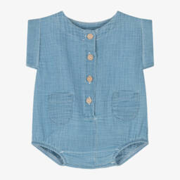 1 + in the family-Boys Light Azure Muslin Romper | Childrensalon Outlet