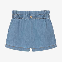 1 + in the family-Girls Blue Cotton Chambray Shorts | Childrensalon Outlet