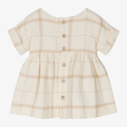 1 + in the family-Платье из кремового и бежевого хлопка в клетку для девочек | Childrensalon Outlet