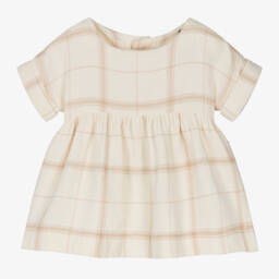 1 + in the family-Платье из кремового и бежевого хлопка в клетку для девочек | Childrensalon Outlet