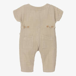 1 + in the family-Girls Taupe Beige Cotton Jumpsuit | Childrensalon Outlet