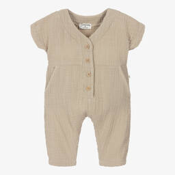 1 + in the family-Girls Taupe Beige Cotton Jumpsuit | Childrensalon Outlet