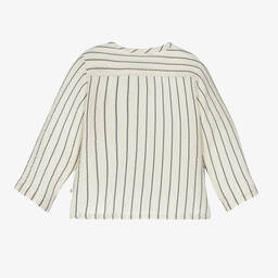  1+ ان ذا فاميلي-قميص قطن وفيسكوز مقلم لون عاجي وأزرق للأطفال | Childrensalon Outlet