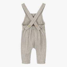 1 + in the family-Taupe Beige Cotton Stripe Baby Dungarees | Childrensalon Outlet