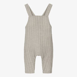 1 + in the family-Taupe Beige Cotton Stripe Baby Dungarees | Childrensalon Outlet