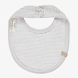 1+ ان ذا فاميلي-مريلة قطن ومودال جيرسي مقلم لون أبيض ورمادي | Childrensalon Outlet