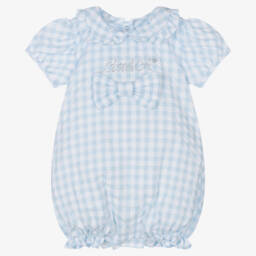 آدي-Baby Girls Blue Cotton Gingham Shortie | Childrensalon Outlet