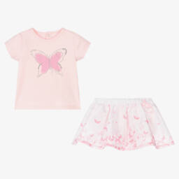 A Dee-Baby Girls Pink Cotton Skirt Set | Childrensalon Outlet