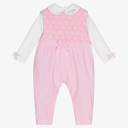 A Dee-Baby Girls Pink & White Dungaree Set | Childrensalon Outlet