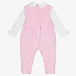 A Dee-Baby Girls Pink & White Dungaree Set | Childrensalon Outlet
