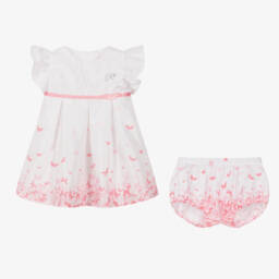 A Dee-Baby Girls White Cotton Butterfly Dress | Childrensalon Outlet