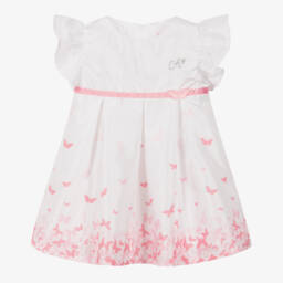 A Dee-Baby Girls White Cotton Butterfly Dress | Childrensalon Outlet