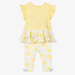 A Dee-Baby Girls Yellow Cotton Leggings Set | Childrensalon Outlet