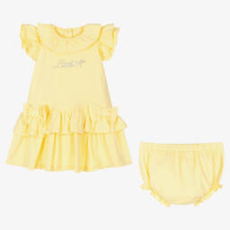A Dee-Baby Girls Yellow Cotton Ruffle Dress | Childrensalon Outlet