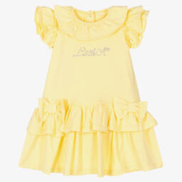 A Dee-Baby Girls Yellow Cotton Ruffle Dress | Childrensalon Outlet