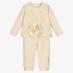 A Dee-Girls Beige & Gold Cotton Tracksuit | Childrensalon Outlet