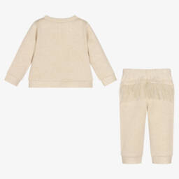A Dee-Girls Beige & Gold Cotton Tracksuit | Childrensalon Outlet