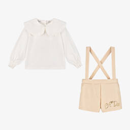 A Dee-Girls Beige Shimmer Shorts Ensemble | Childrensalon Outlet
