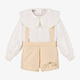 A Dee-Girls Beige Shimmer Shorts Ensemble | Childrensalon Outlet