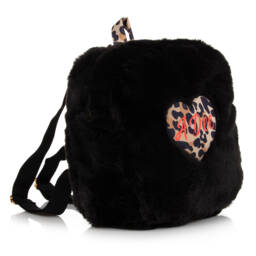 A Dee-Girls Black Faux Fur Backpack (25cm) | Childrensalon Outlet