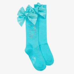 A Dee-Girls Blue Cotton Bow Socks | Childrensalon Outlet