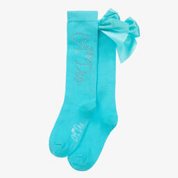 A Dee-Girls Blue Cotton Bow Socks | Childrensalon Outlet