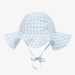 A Dee-Girls Blue Cotton Gingham Sun Hat | Childrensalon Outlet