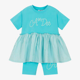 A Dee-Girls Blue Cotton Shorts Set | Childrensalon Outlet