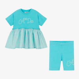 A Dee-Girls Blue Cotton Shorts Set | Childrensalon Outlet
