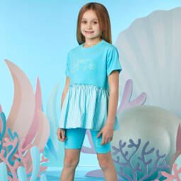 A Dee-Girls Blue Cotton Shorts Set | Childrensalon Outlet