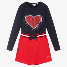 A Dee-Girls Blue & Red Cotton Skort Set | Childrensalon Outlet
