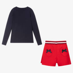 A Dee-Girls Blue & Red Cotton Skort Set | Childrensalon Outlet