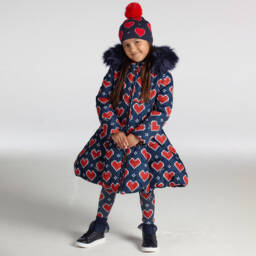 A Dee-Сине-красный пуховик с сердечками | Childrensalon Outlet