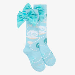 A Dee-Girls Blue Seashell Cotton Socks | Childrensalon Outlet