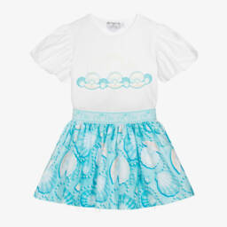 A Dee-طقم تنورة بطبعة صدف لون أزرق | Childrensalon Outlet