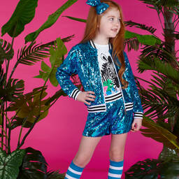 A Dee-Girls Blue Sequin Bomber Jacket | Childrensalon Outlet