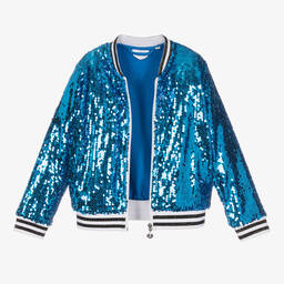 A Dee-Girls Blue Sequin Bomber Jacket | Childrensalon Outlet