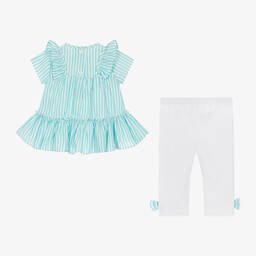 A Dee-Girls Blue Striped Cotton Leggings Set | Childrensalon Outlet