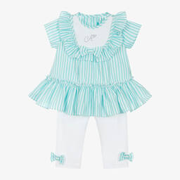 A Dee-Girls Blue Striped Cotton Leggings Set | Childrensalon Outlet