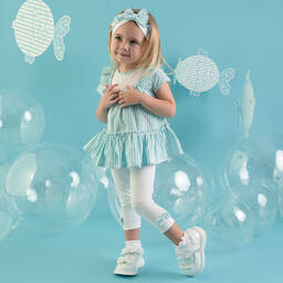 A Dee-Girls Blue Striped Cotton Leggings Set | Childrensalon Outlet