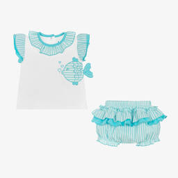 A Dee-طقم شورت قطن جيرسي مقلم لون أزرق وأبيض | Childrensalon Outlet