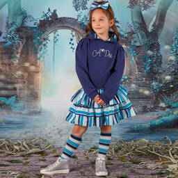 آدي-جوارب طويلة قطن محبوك مقلمة لون أزرق للبنات | Childrensalon Outlet