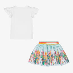 A Dee-Белый топ и голубая юбка с тропическим принтом | Childrensalon Outlet