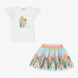 A Dee-Белый топ и голубая юбка с тропическим принтом | Childrensalon Outlet