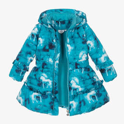 A Dee-Girls Blue Unicorn Puffer Coat | Childrensalon Outlet