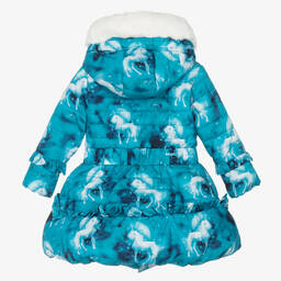 A Dee-Girls Blue Unicorn Puffer Coat | Childrensalon Outlet
