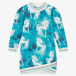 A Dee-Girls Blue Unicorn Sweatshirt Dress | Childrensalon Outlet