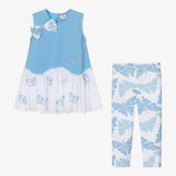 A Dee-Бело-голубое платье и легинсы | Childrensalon Outlet