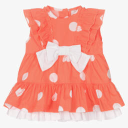 A Dee-Girls Coral Pink Cotton Bow Dress  | Childrensalon Outlet